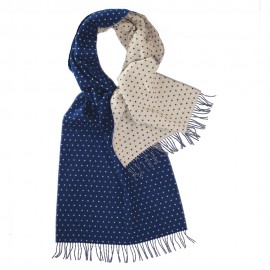 Dubbelsidig scarf med prickar i blått och vitt