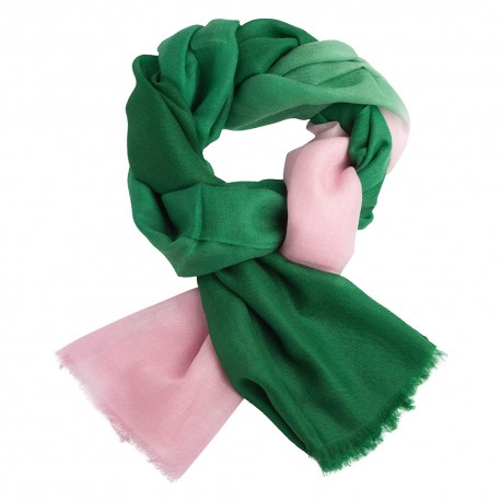 Tvåfärgad pashmina sjal i mörkgrön och rosa