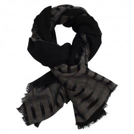 Ikat vävd scarf i svart/grå kashmir och ull