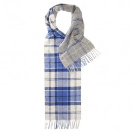 Dubbelsidig rutig scarf i blå, vit och grå