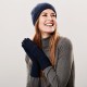 Marinblå kashmir beanie och handskar