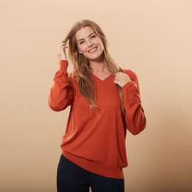 Orange tröja i silke / kashmir v-hals