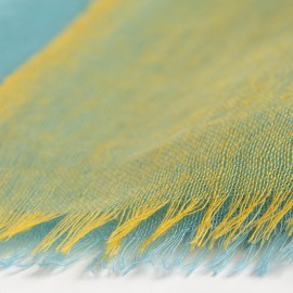 Storrutig kashmir sjal i senapsgul och blå
