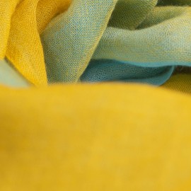 Storrutig kashmir sjal i senapsgul och blå