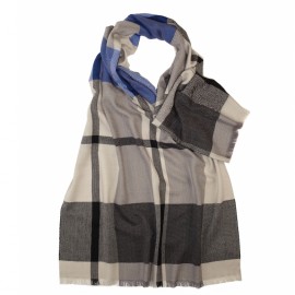 Dubbelsidig halsduk i blå / grå rutig