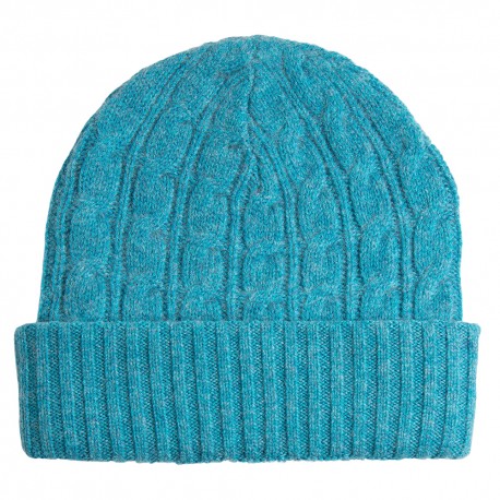Turkos mössa i stckad merino / kashmirblandning