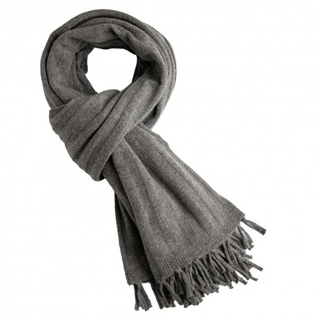 Grå ribbstickad halsduk i merino och kashmir