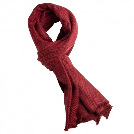 Rød scarf i fiskbensmönster i kashmir och ull