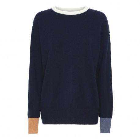 Navy tröja med detaljer i vit, blå och kamel