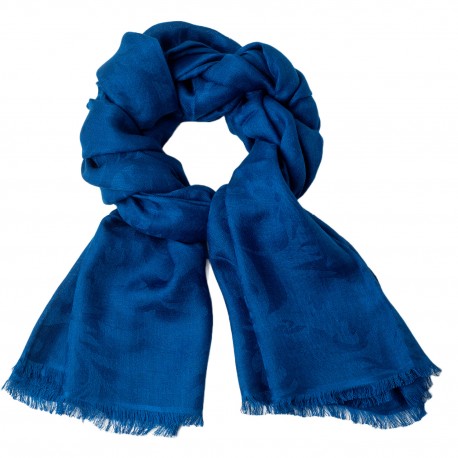 Blå jacquardvävd sjal i kashmir/silke