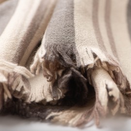 Oversize halsduk benvit med ränder i mocca och taupe