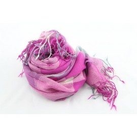Rutig grått och rosa scarf i 100% ull