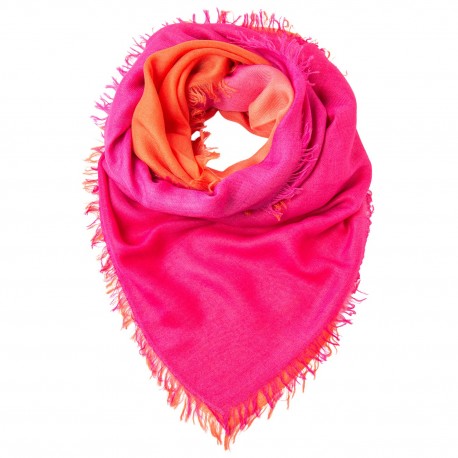 Kvadratisk kashmirhalsduk i orange/fuchsia dip-dye
