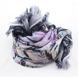 Modal/kashmir sjal i violett och grått mønster