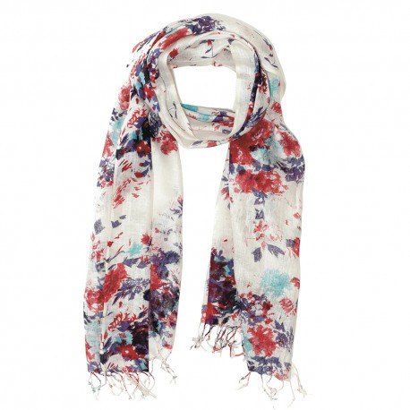 Halsduk med blommiga tryck i rött och blåt