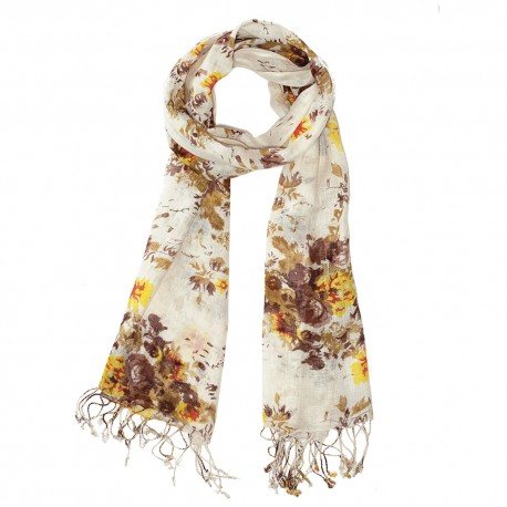 Halsduk med blommiga tryck i jordfärger