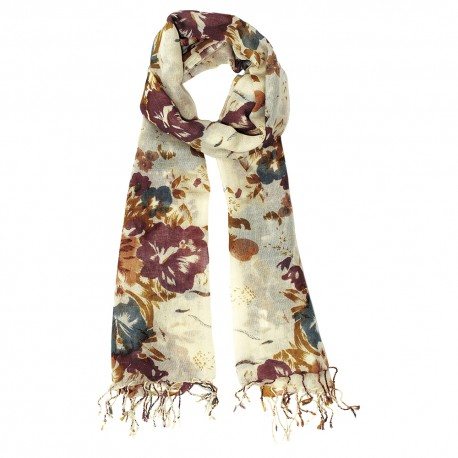 Ull halsduk med blomiga tryck i gyllene färger